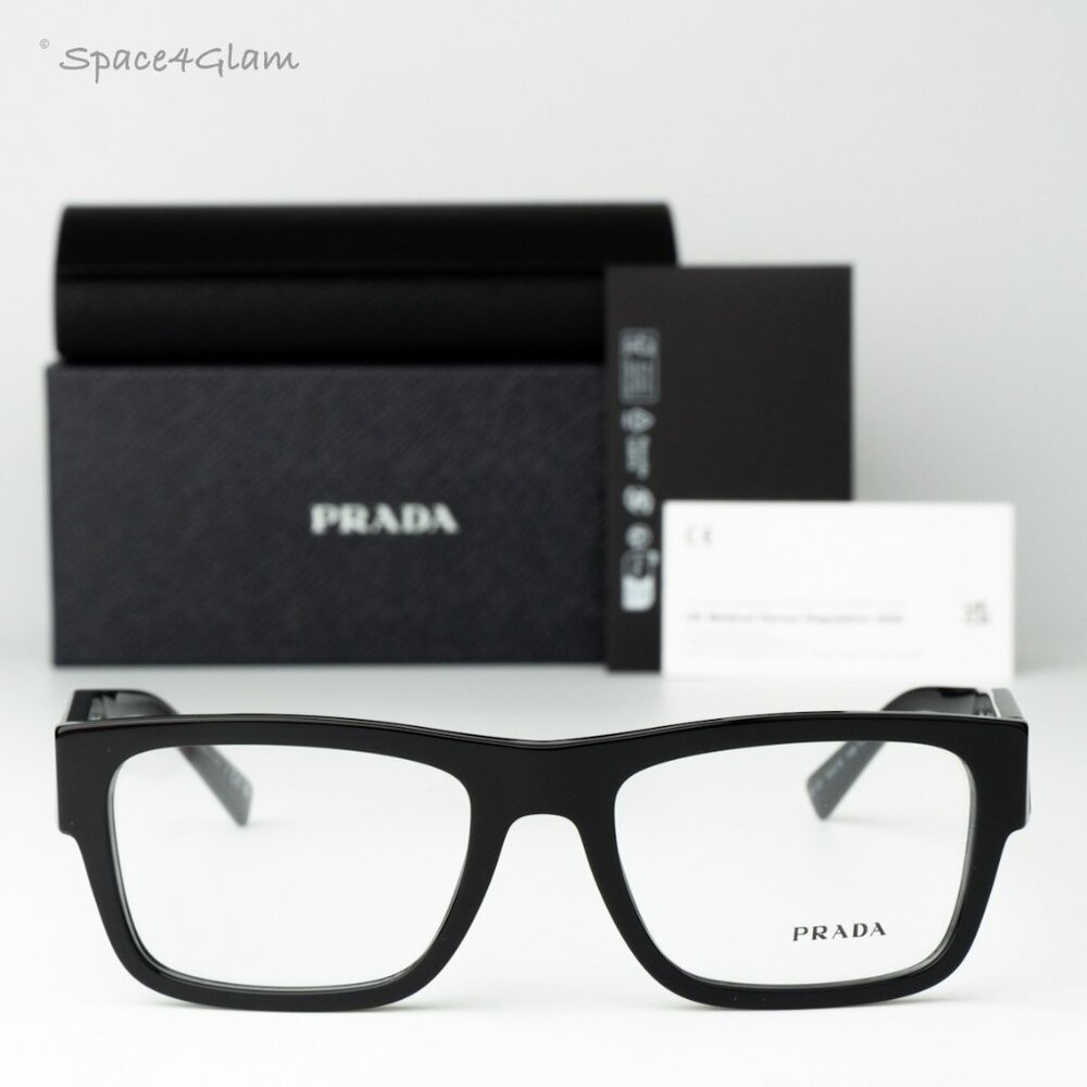 Prada Men Eyeglasses Black Demo Rectangle Unisex PR15YV 1AB1O1 BRAND NEW